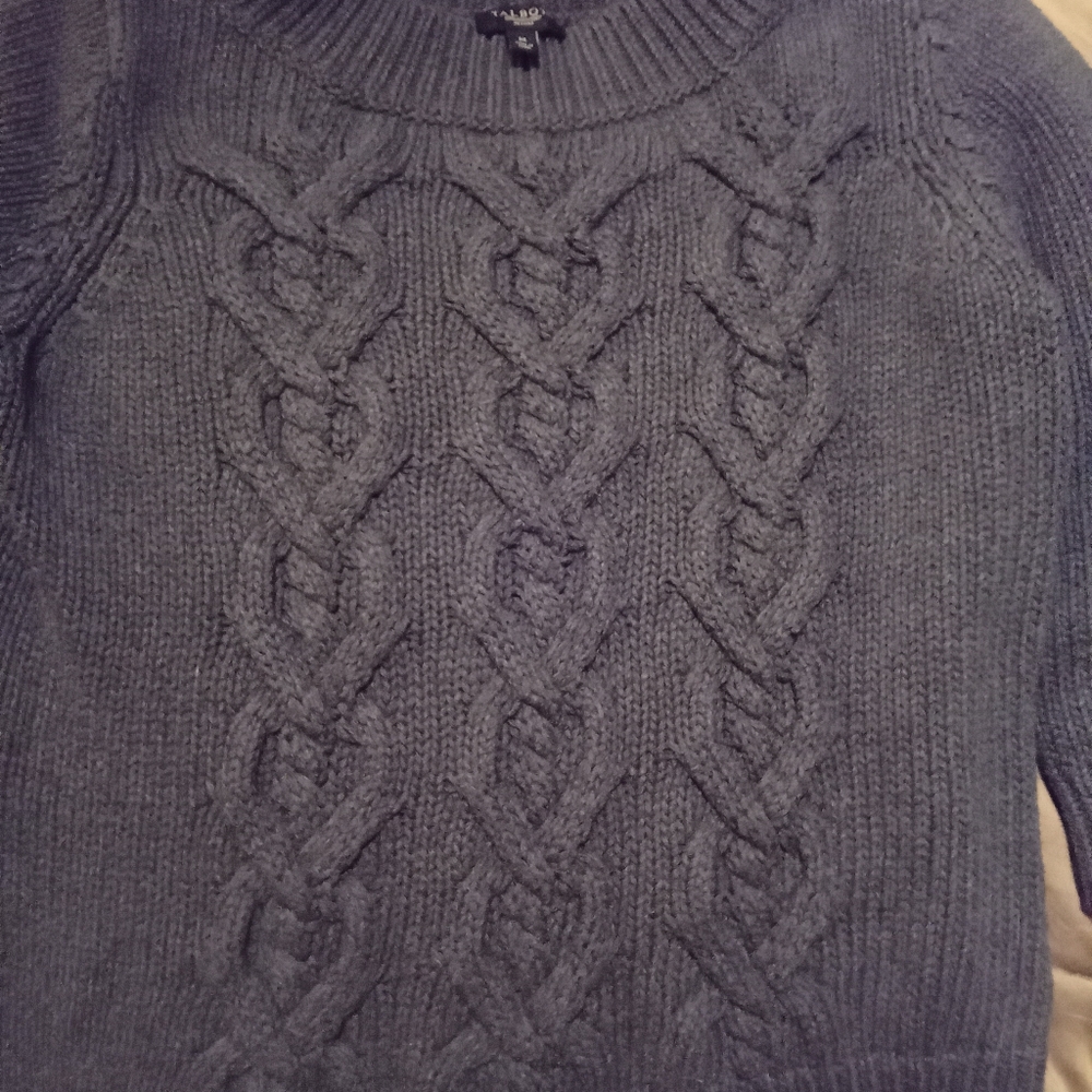 Talbots Petite Essential Navy Cable Knit 3/4 Sleeve Chunky Sweater MP